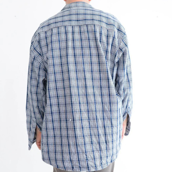 Vintage Cherokee Blue White Brown Checker Thick 100% Cotton Button Up Shirt - Picture 3 of 13